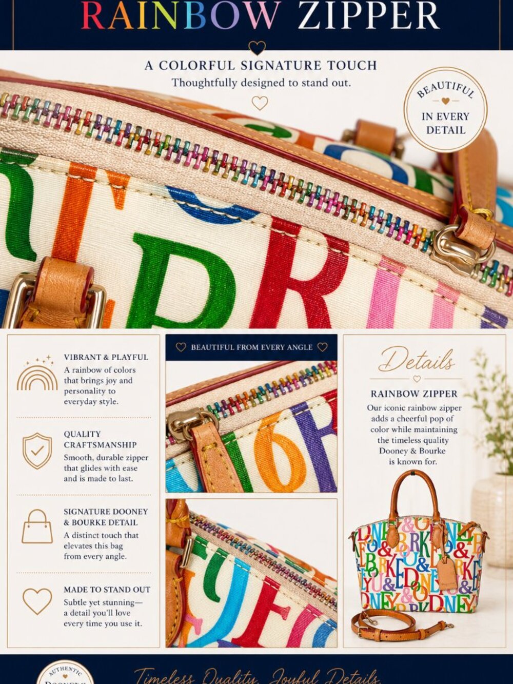 Dooney & Bourke Rainbow Retro DB Grafica Satchel Crossbody Canvas Leather Large - Picture 2 of 12